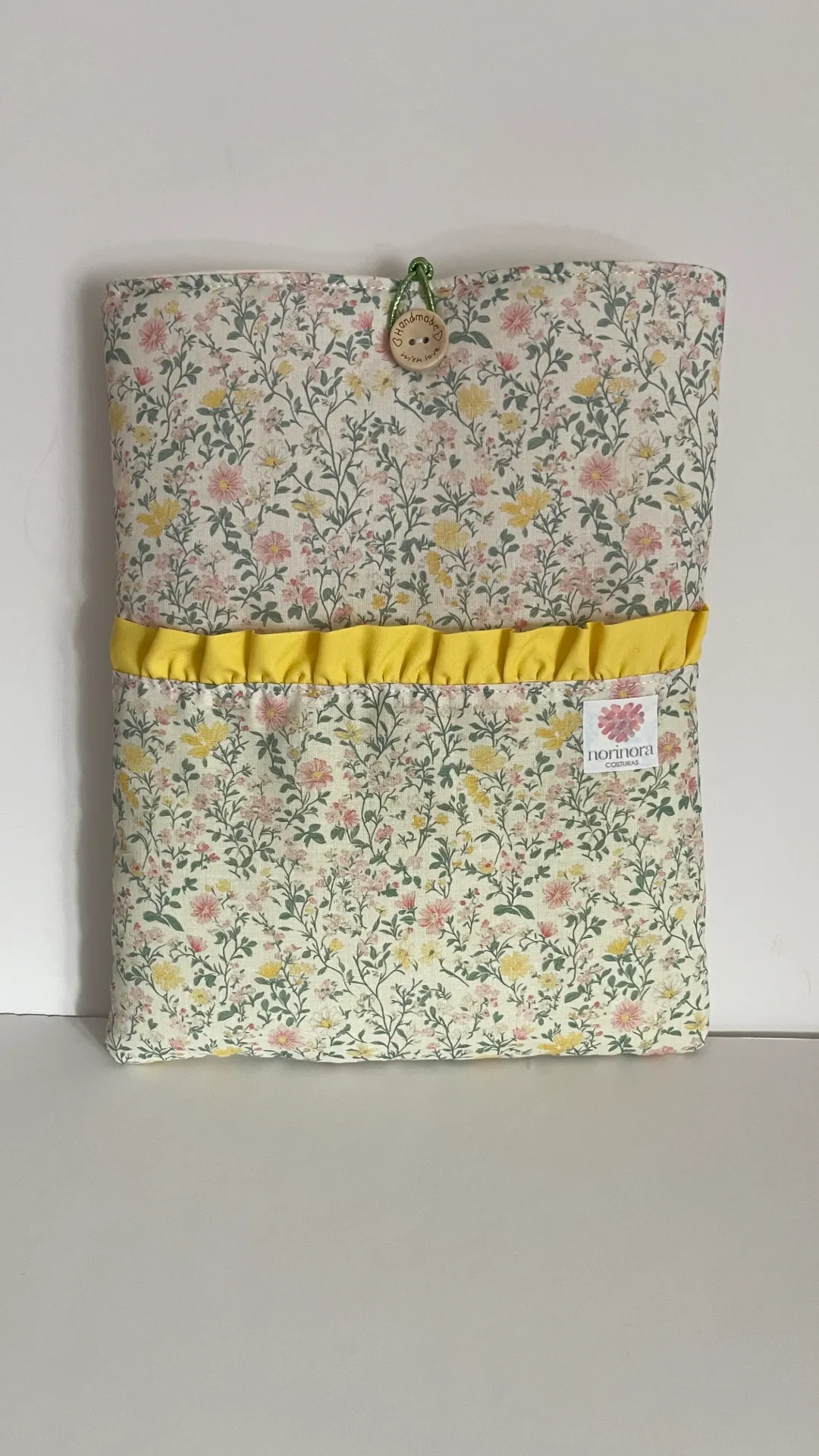 Funda de libro acolchada flores amarillo con bolsillo